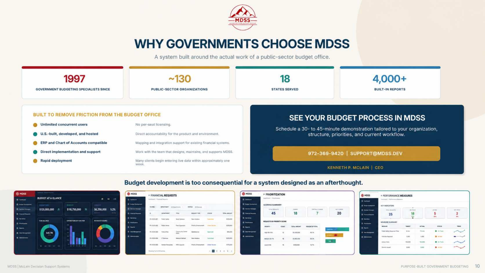 Why governments choose MDSS scope page