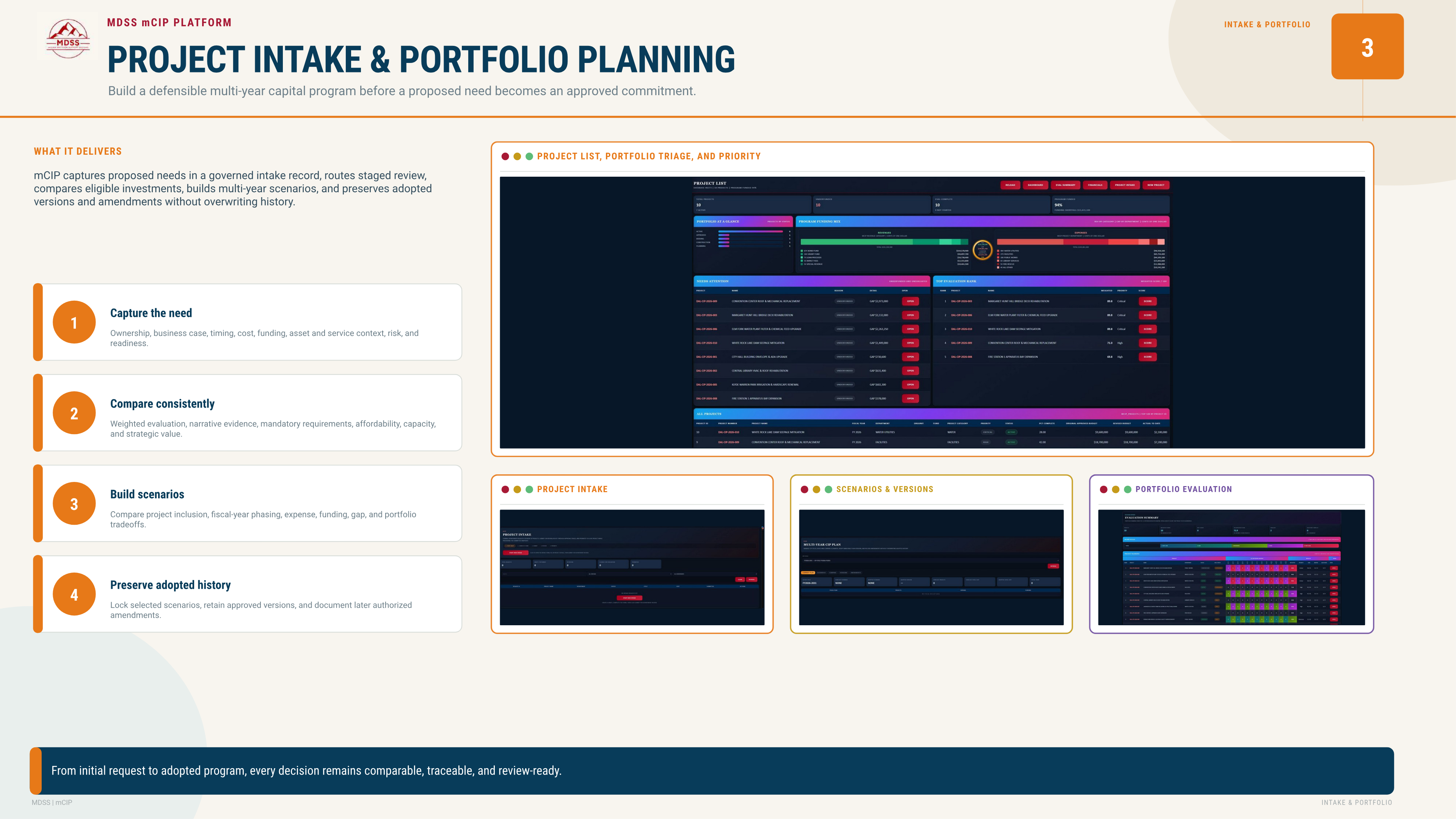 mCIP project intake, scenarios, and portfolio evaluation